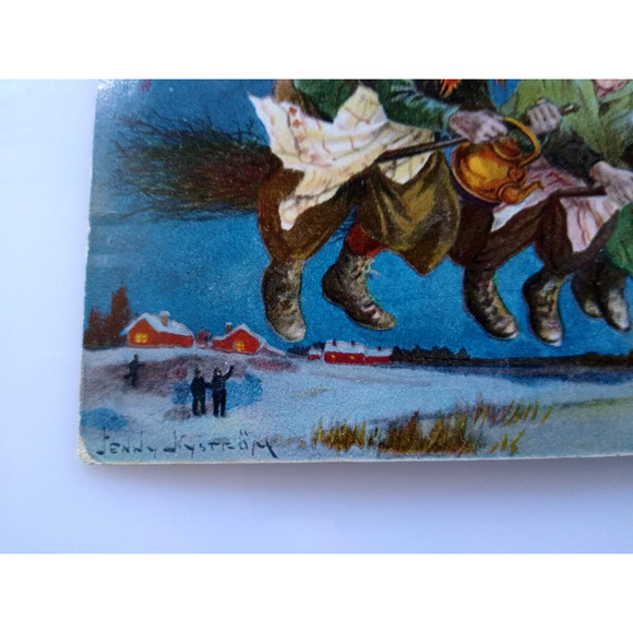 Easter Witch Postcard Glad Pask 3 Witches Tea Pots Brooms Moon Jenny Nystrom - Picture 3 of 4